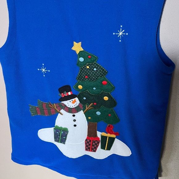 Christmas in Nature Blue Fleece + Snowman Striped Scarf and a Cardinal on Top - Picture 5 of 6